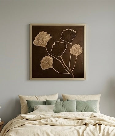 Midnight Ginkgo – 3D Textured Gold Relief Canvas